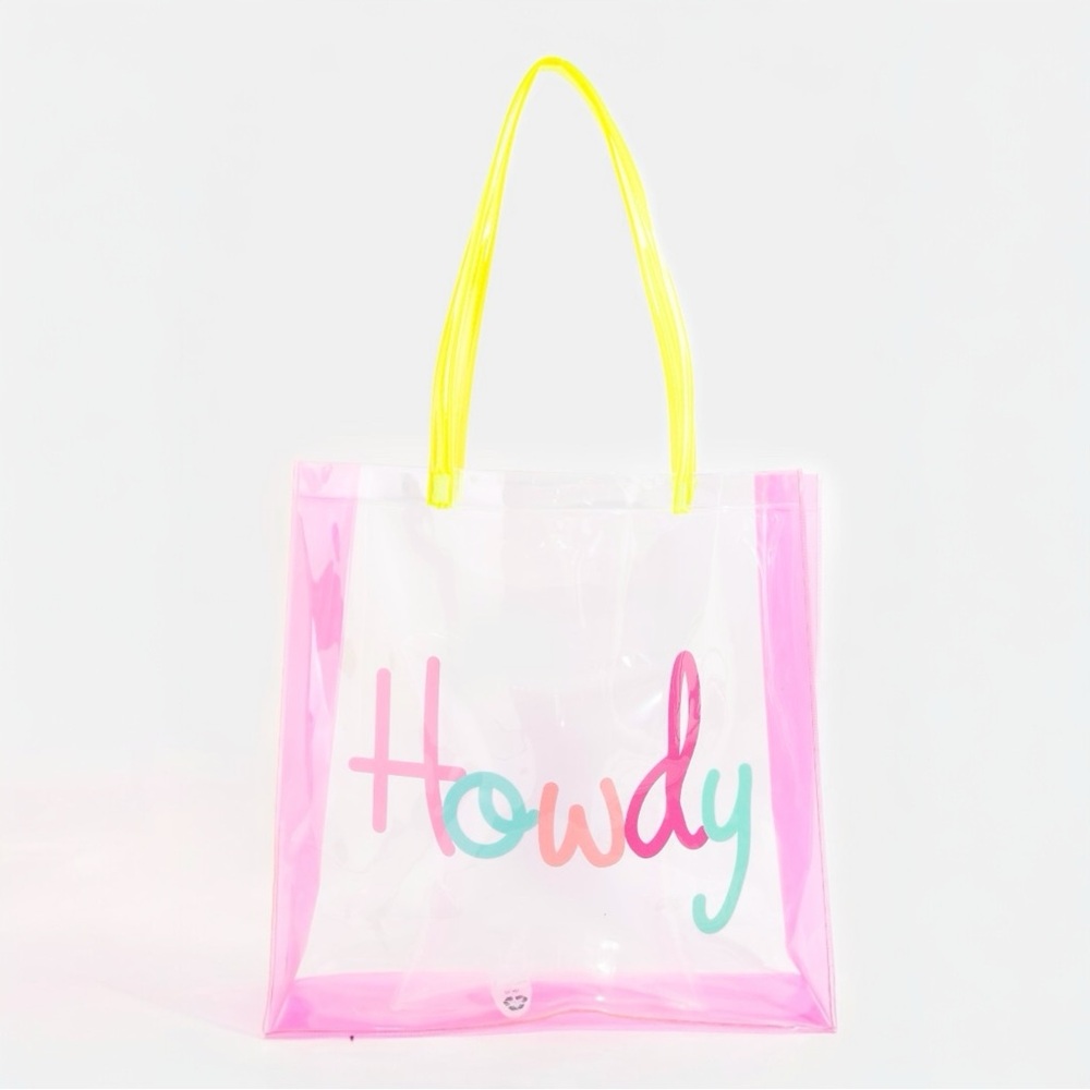 Neon Pink Tote Howdy Y2K Transparent Beach Pool Stadium Bag Cowgirl Western NWT